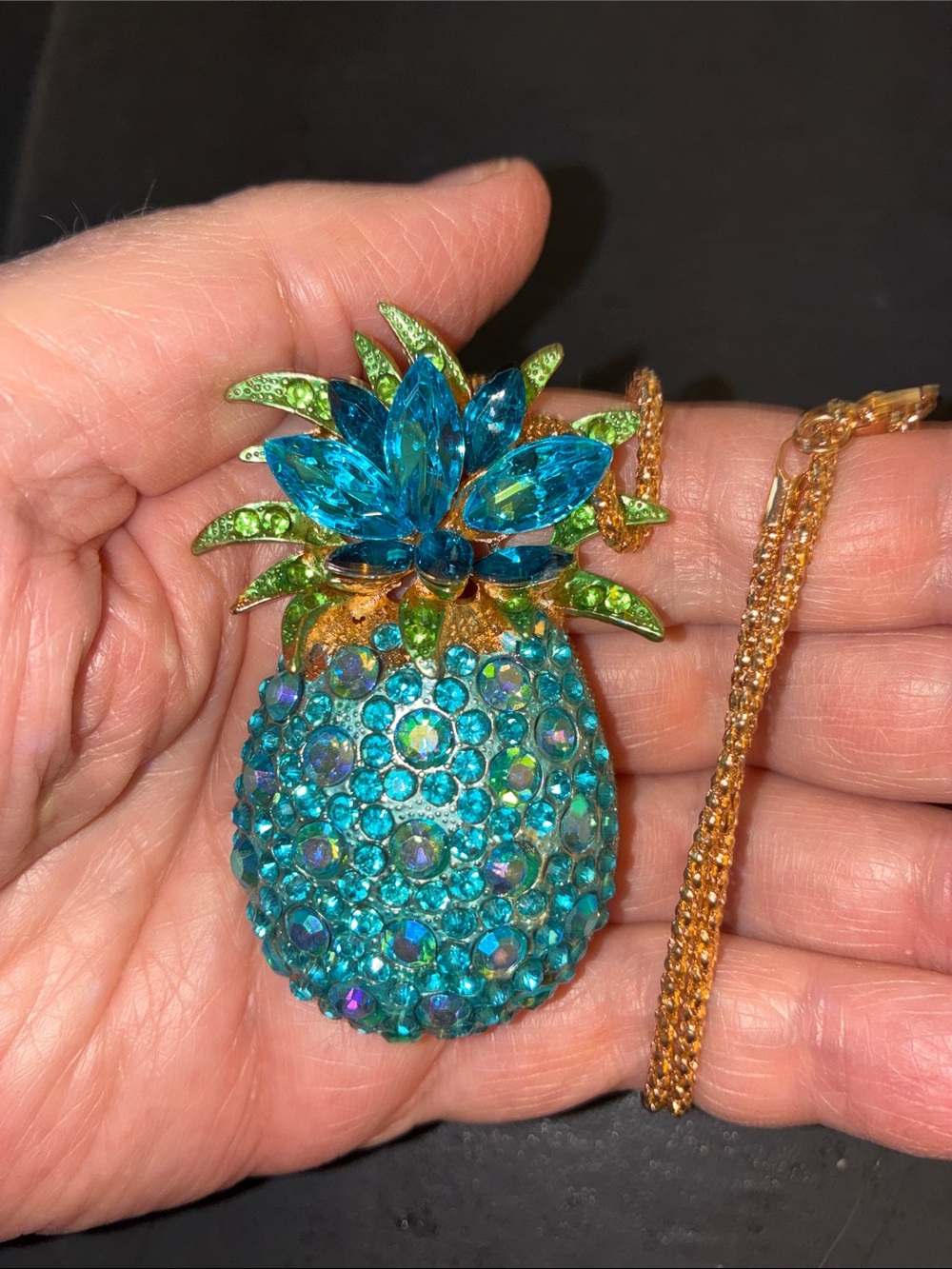 Turquoise Crystal Pineapple Pendant Necklace